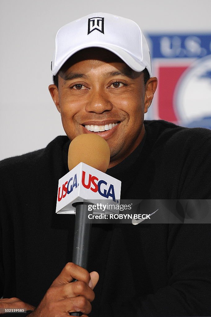 American Tiger Woods speaks at a press c