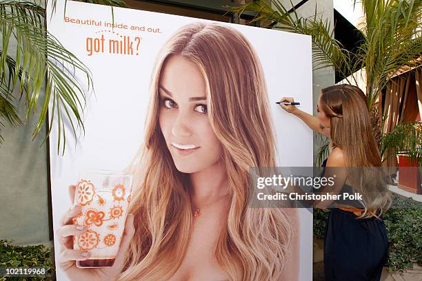 Lauren Conrad unveils her national Milk Mustache "got milk?" ad and encourages teens to drink milk to get gorgeous from the inside out at The Grove...