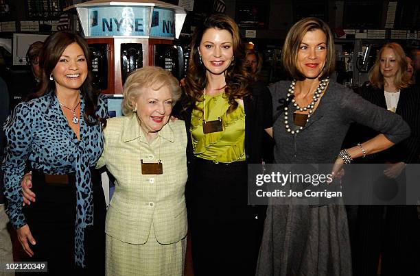 Actresses Valerie Bertinelli, Betty White, Jane Leeves and Wendie Malick visit the trading floor after ringing the opening bell at the New York Stock...