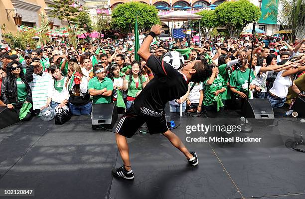 Futboleros perform onstage during the T-Mobile World Cup Viewing Party at Plaza Mexico on June 11 at Plaza Mexico in Lynwood, CA.