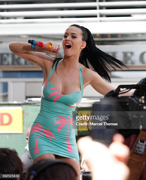 Katy Perry sighting in Times Square performing at the world premiere of Volkswagen's new compact Jetta sedan motorcar on June 15, 2010 in New York,...