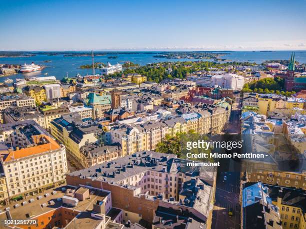 aerial view over helsinki on a sunny summer day - helsinki foto e immagini stock