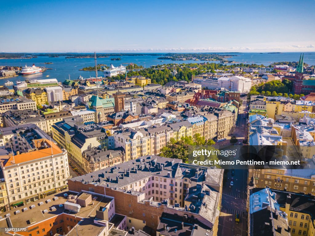 Aerial view over Helsinki on a sunny summer day