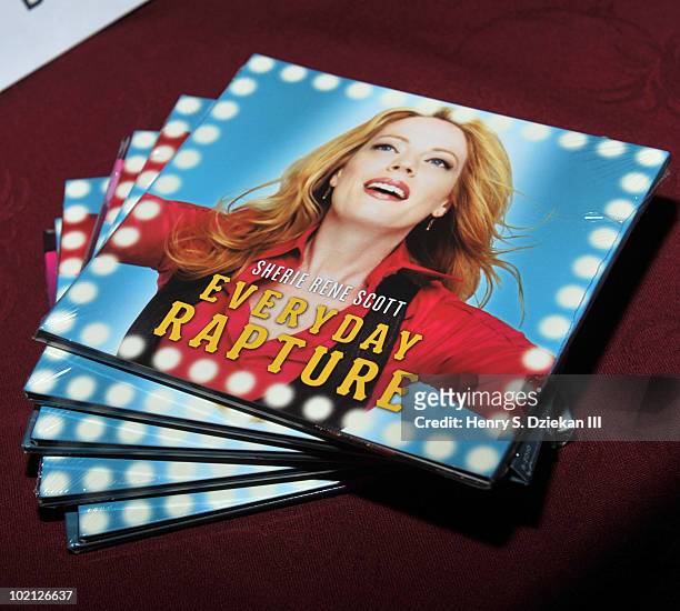 General view of CD's at the "Everyday Rapture" Original Cast Recording signing at the American Airlines Theatre on June 15, 2010 in New York City.