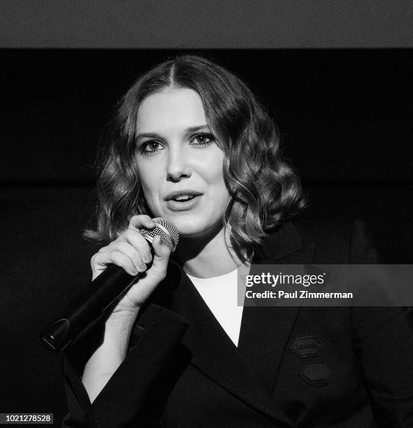 Actress Millie Bobby Brown speaks at "Stranger Things Season 2" Screening at AMC Lincoln Square Theater on August 21, 2018 in New York City.