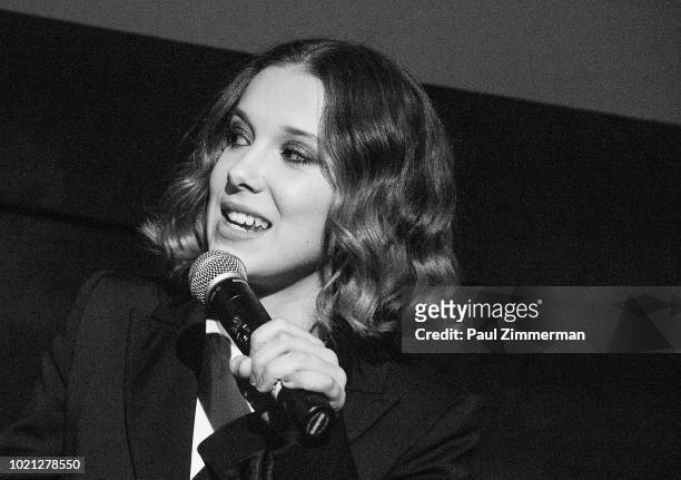 Actress Millie Bobby Brown speaks at "Stranger Things Season 2" Screening at AMC Lincoln Square Theater on August 21, 2018 in New York City.