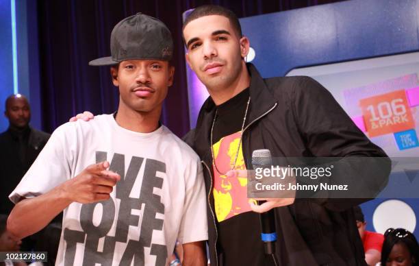Terrence J. And Drake on the set of BET's "106 & Park" at BET Studios on June 14, 2010 in New York City.
