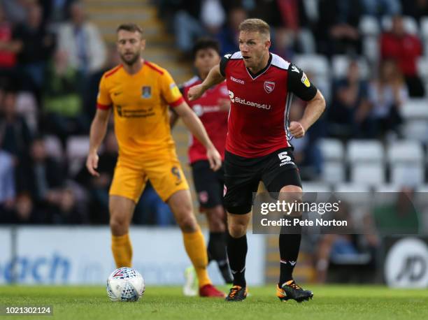 Steve Old of Morecambe in action during the Sky Bet League Two match between Morecambe and Northampton Town at Globe Arena on August 21, 2018 in...