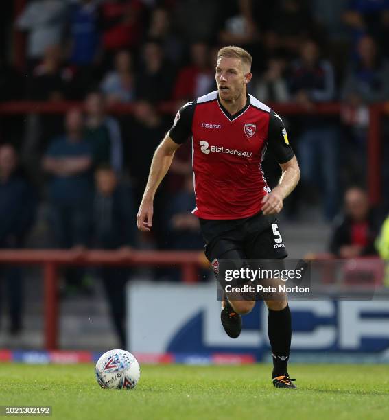 Steve Old of Morecambe in action during the Sky Bet League Two match between Morecambe and Northampton Town at Globe Arena on August 21, 2018 in...