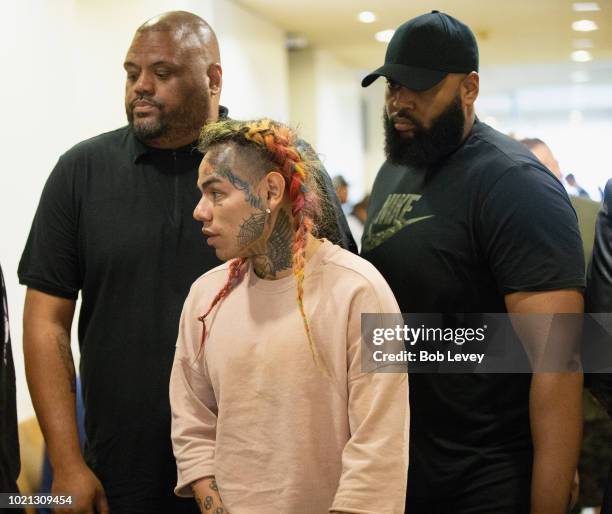 Rapper Tekashi69, real name Daniel Hernandez and also known as 6ix9ine, Tekashi 6ix9ine, Tekashi 69, arrives for his arraignment on assault charges...