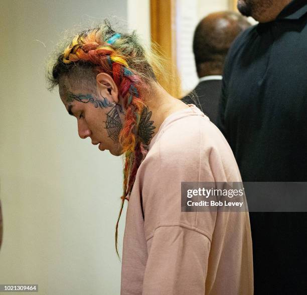 Rapper Tekashi69, real name Daniel Hernandez and also known as 6ix9ine, Tekashi 6ix9ine, Tekashi 69, arrives for his arraignment on assault charges...