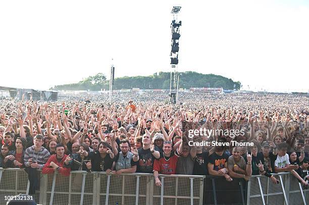 The crowd on the first day of Download Festival at Donington Park on June 11, 2010 in Derby, England.