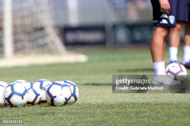 Detail of balls during Empoli FC training session on August 22, 2018 in Empoli, Italy.