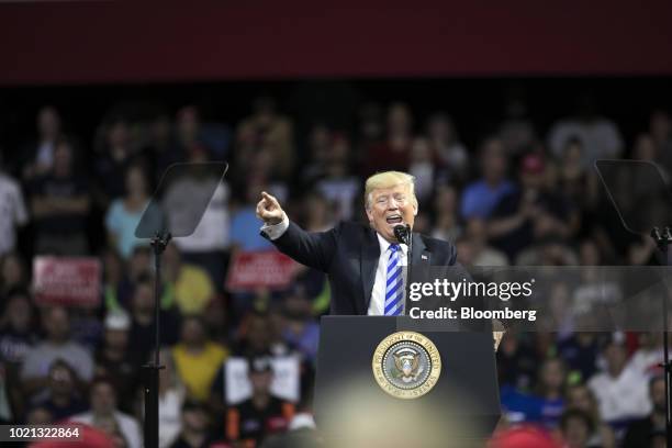 President Donald Trump speaks during a rally in Charleston, West Virginia, U.S., on Tuesday, Aug. 21, 2018. Trump called the conviction of his former...