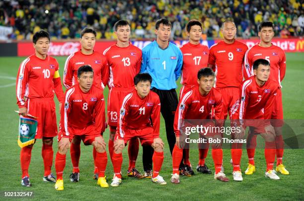 The North Korea team poses before the 2010 FIFA World Cup South Africa Group G match between Brazil and North Korea at Ellis Park Stadium on June 15,...