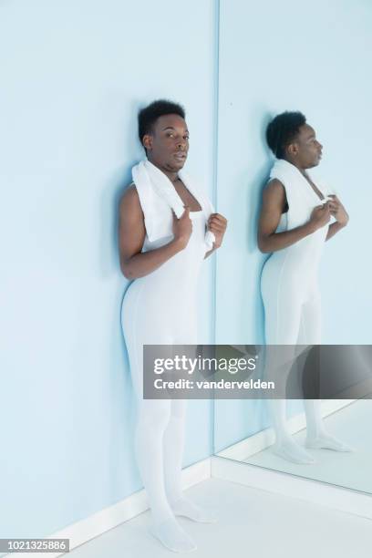 male ballet dancer after rehearsals - full length mirror stock pictures, royalty-free photos & images