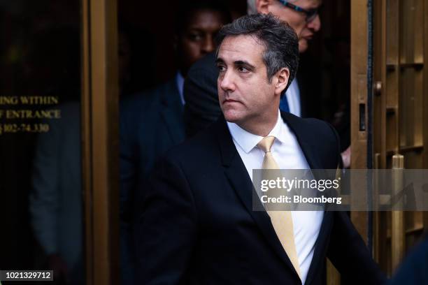 Michael Cohen, former personal lawyer to U.S. President Donald Trump, exits from federal court in New York, U.S., on Tuesday, Aug. 21, 2018. Trump's...