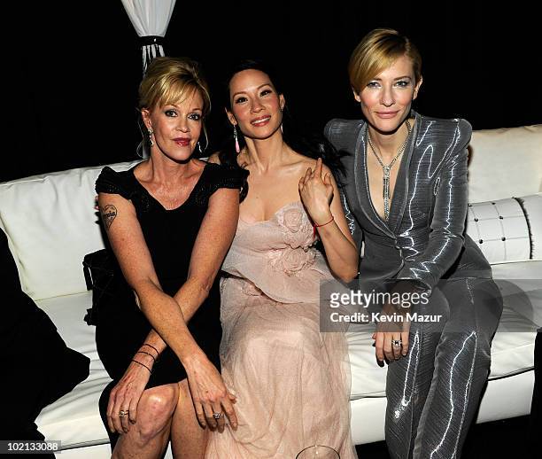 Melanie Griffith, Lucy Liu and Cate Blanchett in the green room at the 64th Annual Tony Awards at Radio City Music Hall on June 13, 2010 in New York...