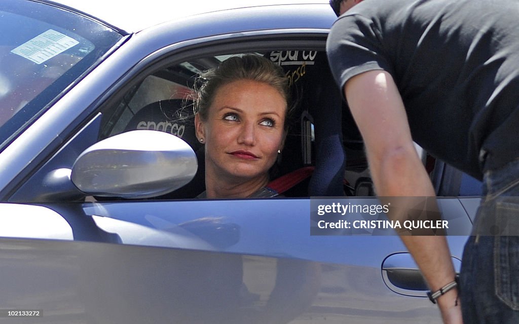 US actress Cameron Diaz rides a car in S