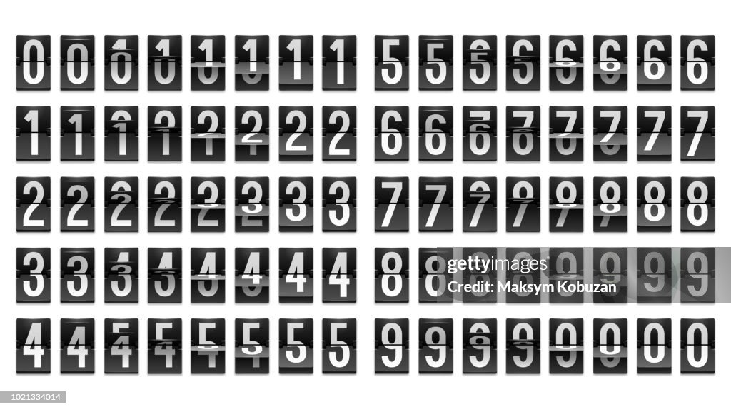 Nummers van zwarte mechanische scorebord; Countdown klok teller spiegelen