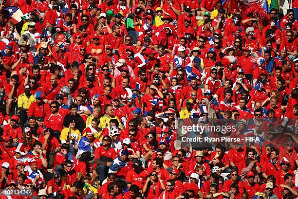 Chile fans enjoy the atmosphere ahead of the 2010 FIFA World Cup South Africa Group H match between Honduras and Chile at the Mbombela Stadium on...