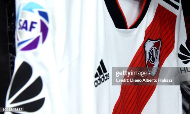 Detail of a River Plate´s t-shirt in the dressing room prior to a match between River Plate and Belgrano as part of Superliga Argentina 2018/19 at...