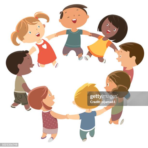 ilustrações de stock, clip art, desenhos animados e ícones de cute kids holding hands and dancing - infantário