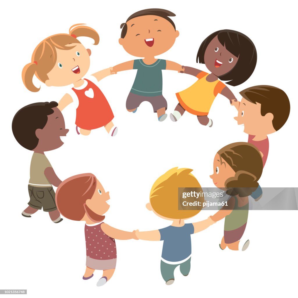 Cute kids holding hands and dancing