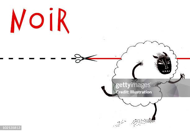 sheep followed by scissors - sheep funny stock-grafiken, -clipart, -cartoons und -symbole