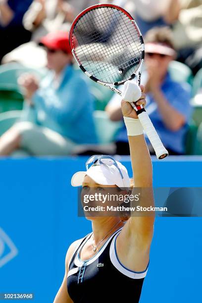 Samantha Stosur of Australia acknowledges the crowd after defeating Daniela Hantuchova of Slovakia during the AEGON International at Devonshire Park...