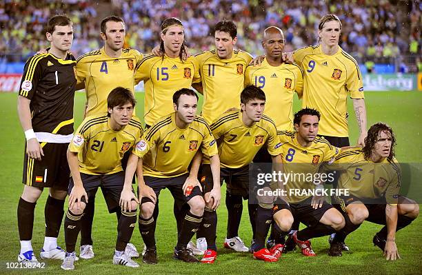 Players of the Spanish team Spanish goalkeeper Iker Casillas, Spanish defender Carlos Marchena, Spanish defender Sergio Ramos, Spanish defender Joan...