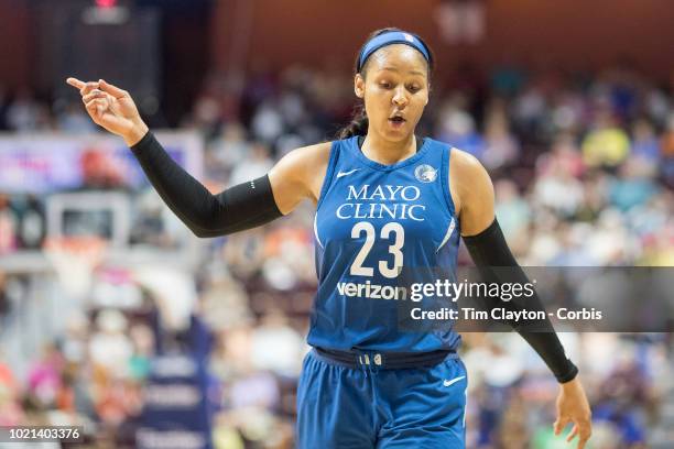 August 17: Maya Moore of the Minnesota Lynx during the Connecticut Sun Vs Minnesota Lynx, WNBA regular season game at Mohegan Sun Arena on August 17,...