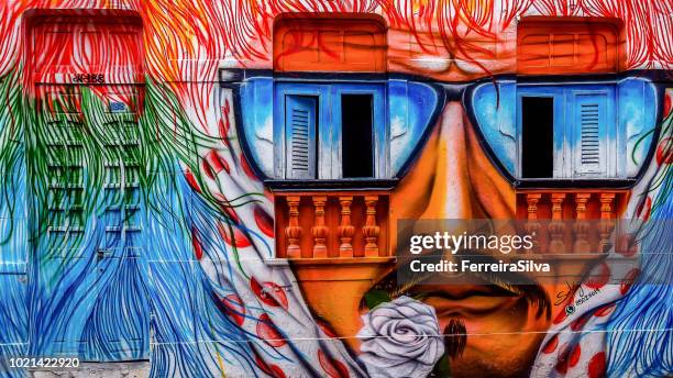 facade of a house in the city of olinda painted with the theme of the rural maracatu - street art around the world stock pictures, royalty-free photos & images