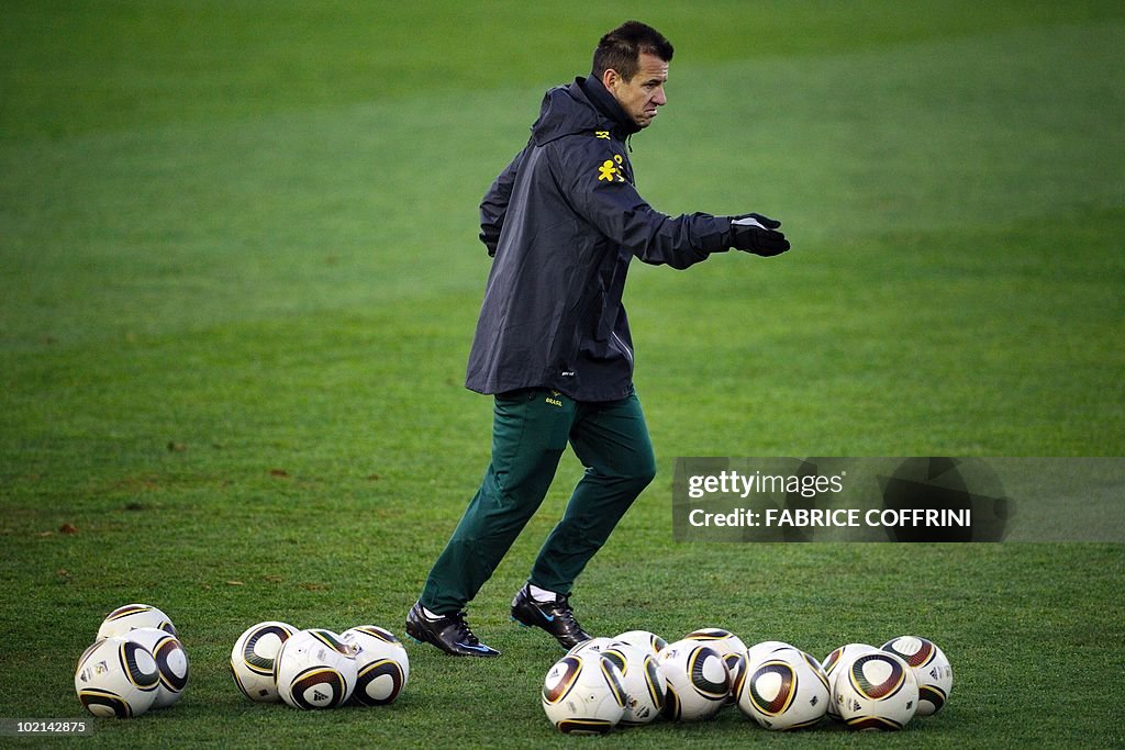 Brazil's coach Dunga gestures during a p