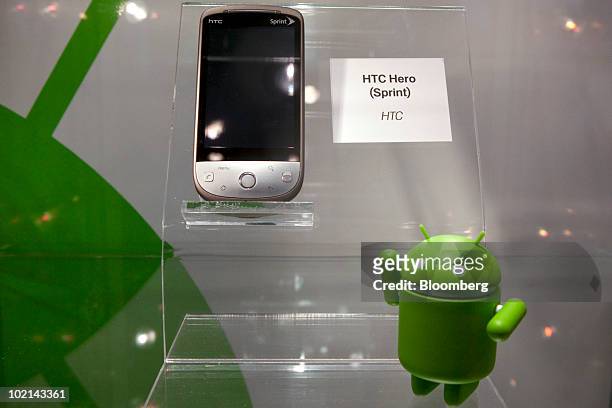 Hero smartphone running Google Inc.'s Android mobile software sits on display during the Google I/O Developers' Conference in San Francisco,...