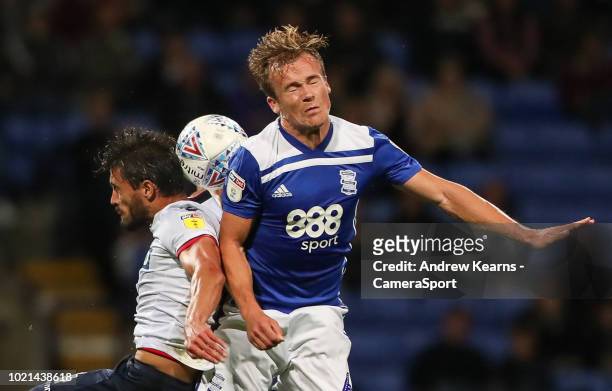 Bolton Wanderers' Jason Lowe competing with Birmingham City's Maikel Kieftenbeld during the Sky Bet Championship match between Bolton Wanderers and...