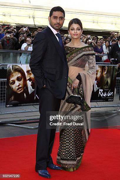Abhishek Bachchan and Aishwarya Rai Bachchan attend the World Premiere of Raavan at BFI Southbank on June 16, 2010 in London, England.