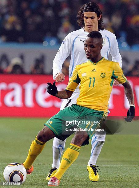 Teko Modise of South Africa in action during the 2010 FIFA World Cup Group A match between South Africa and Uruguay from Loftus Versfeld Stadium on...