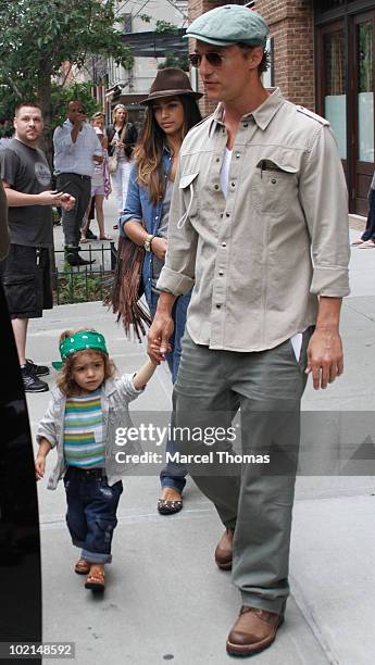 Matthew McConaughey, Camila Alves and their child Levi sighting in Tibeca on June 16, 2010 in New York.