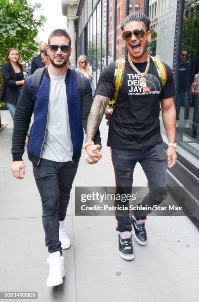 Pauly D and Vinny Guadagnino are seen on August 22, 2018 in New York City.