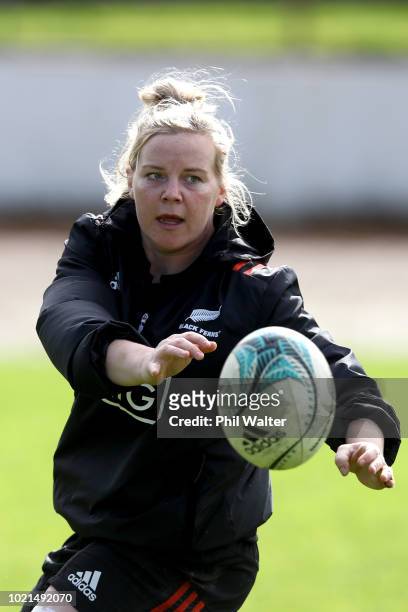 Pip Love of the Black Ferns passes during a New Zealand Black Ferns training session at Ponsonby Rugby Club on August 23, 2018 in Auckland, New...