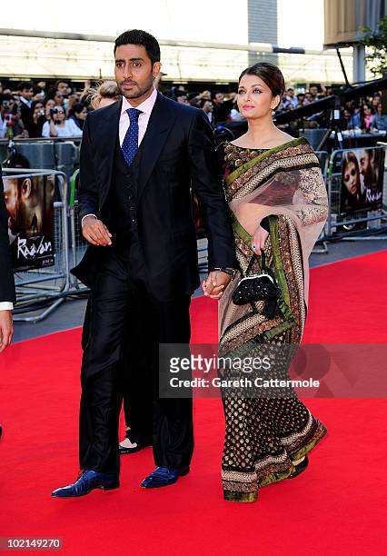 Abhishek Bachchan and Aishwarya Rai arrive at the World Premiere of Raavan at the BFI Southbank on June 16, 2010 in London, England.