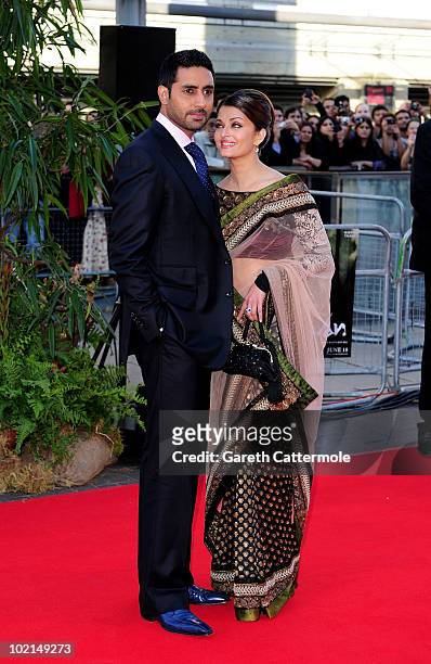 Abhishek Bachchan and Aishwarya Rai arrive at the World Premiere of Raavan at the BFI Southbank on June 16, 2010 in London, England.
