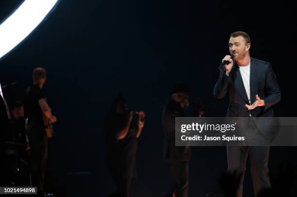 Singer Sam Smith performs at Sprint Center on August 18, 2018 in Kansas City, Missouri.