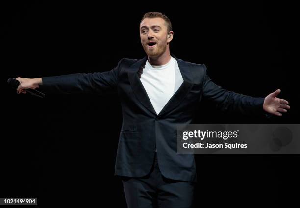 Singer Sam Smith performs at Sprint Center on August 18, 2018 in Kansas City, Missouri.