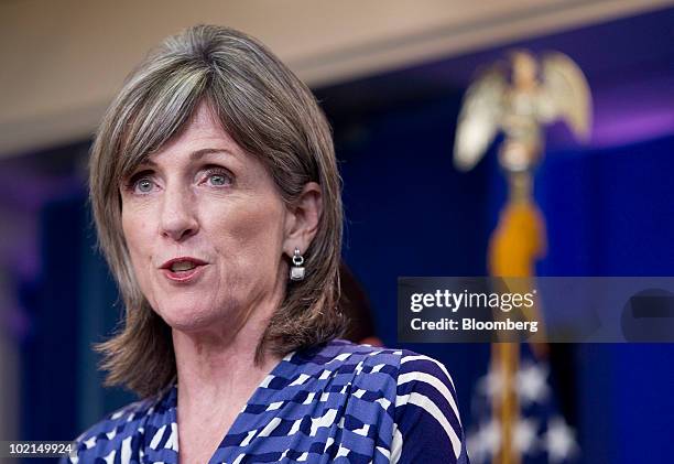 Carol Browner, the White House adviser on energy and climate change, speaks to the media in the briefing room of the White House in Washington, D.C.,...