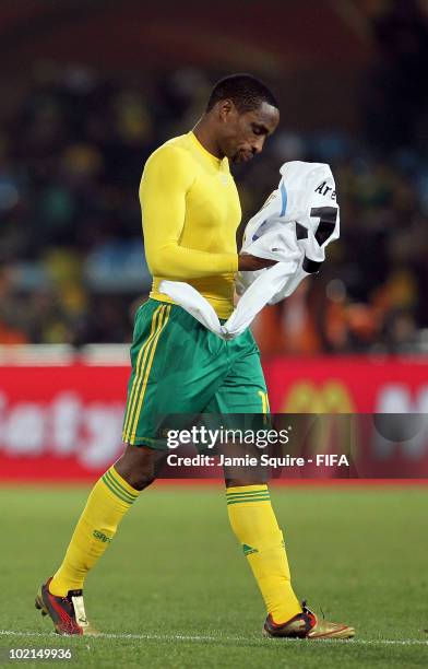 Surprise Moriri of South Africa looks dejected as he walks off the pitch after their defeat in the 2010 FIFA World Cup South Africa Group A match...