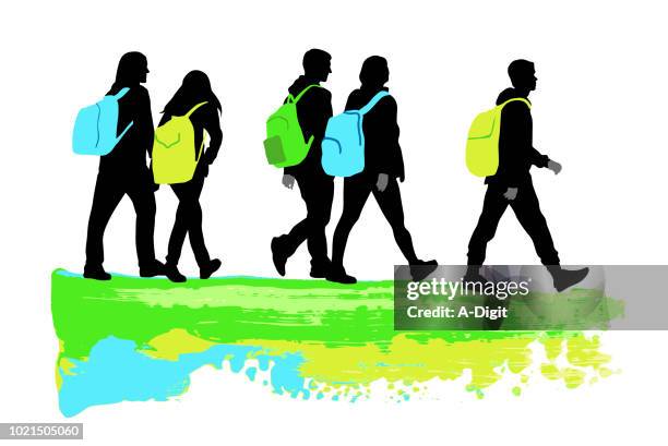 school backpack journey - highschool school students stock illustrations