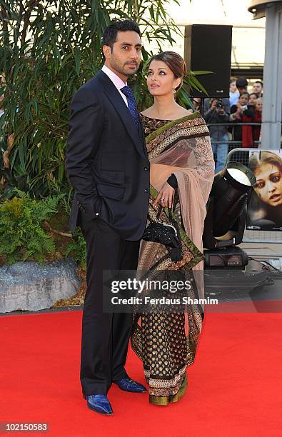 Abhishek Bachchan and Aishwarya Rai Bachchan attend the World Premiere of "Raavan" at BFI Southbank on June 16, 2010 in London, England.