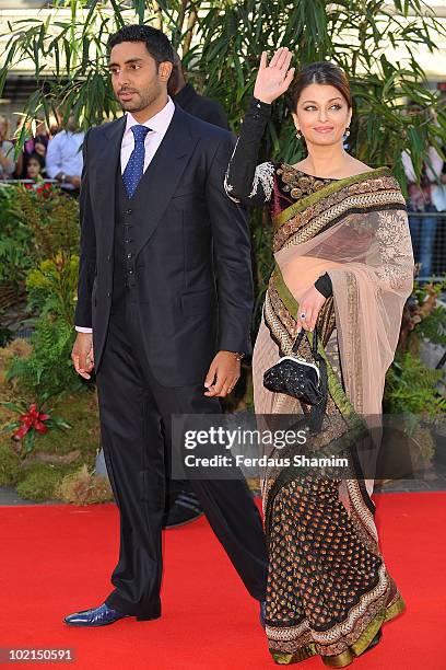 Abhishek Bachchan and Aishwarya Rai Bachchan attend the World Premiere of "Raavan" at BFI Southbank on June 16, 2010 in London, England.